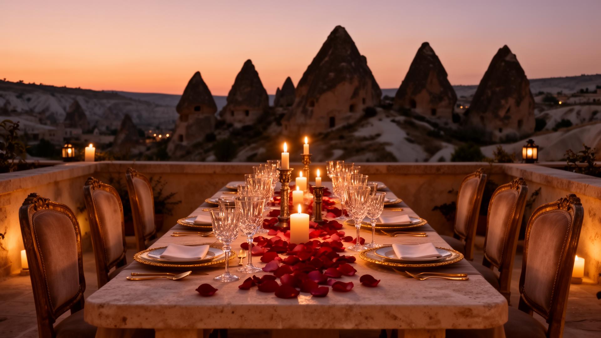 Private candlelit terrace dinner in Cappadocia